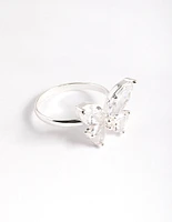 Silver Plated Cubic Zirconia Medium Butterfly Ring