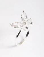 Silver Plated Cubic Zirconia Medium Butterfly Ring