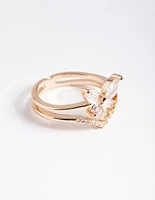 Gold Cubic Zirconia Butterfly Double Band Ring