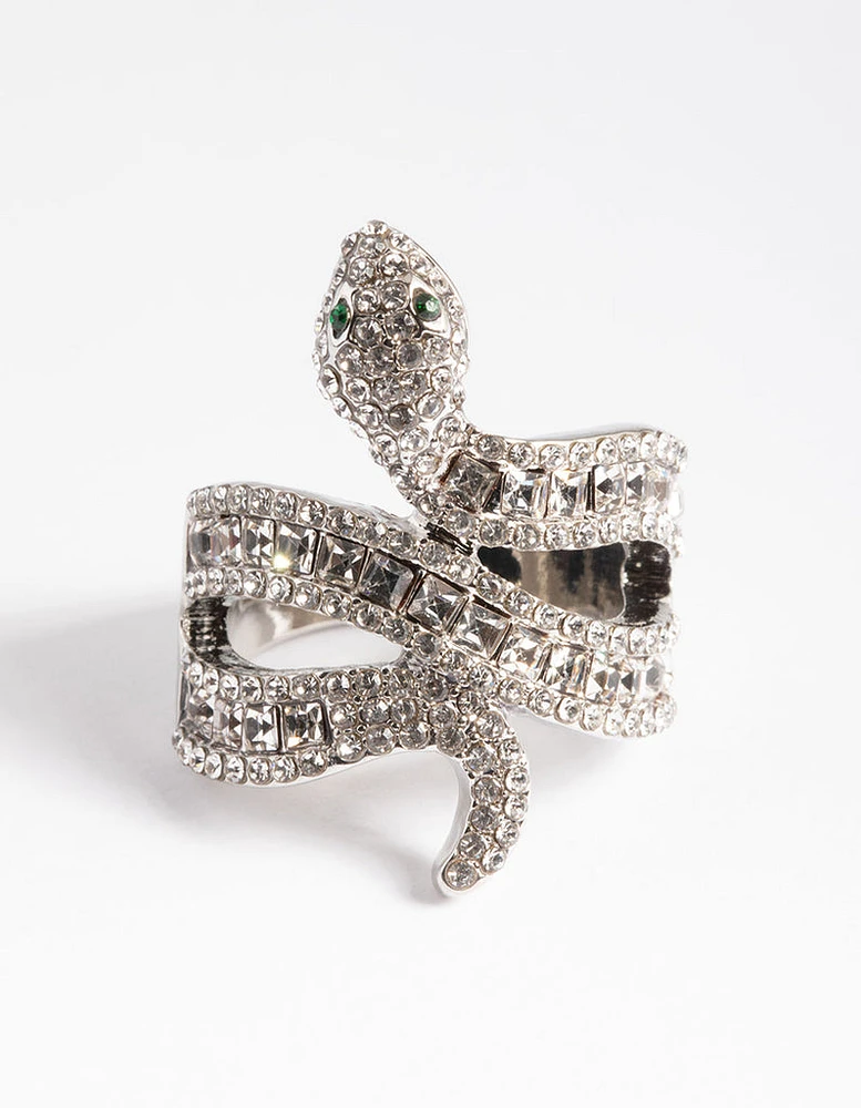 Rhodium Baguette Snake Ring