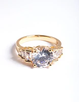 Gold Plated Cubic Zirconia Large Solitare Ring