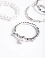 Rhodium Pearl & Twist Ring 5-Pack