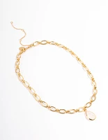 Gold Plated Rose Quartz Oval Link Chain Necklace