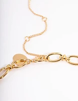 Gold Plated Rose Quartz Oval Link Chain Necklace