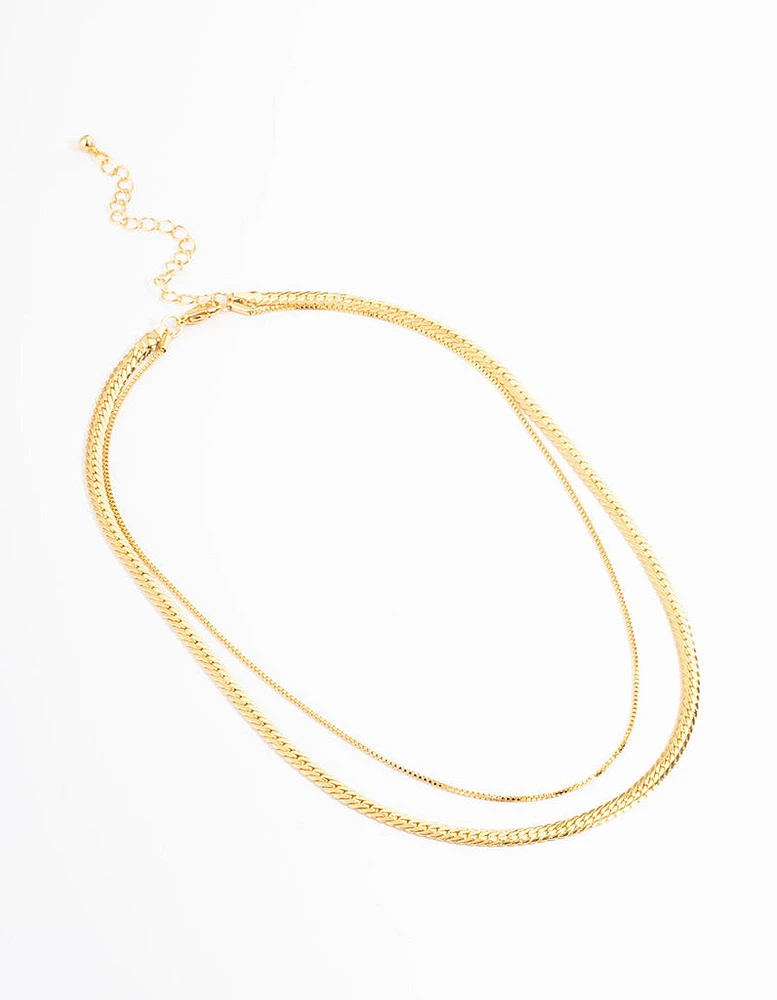 Gold Plated Small & Medium Mix Chain Two Layered Necklace