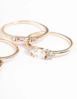 Gold Plated Cubic Zirconia Mixed Shape Rings 4-Pack