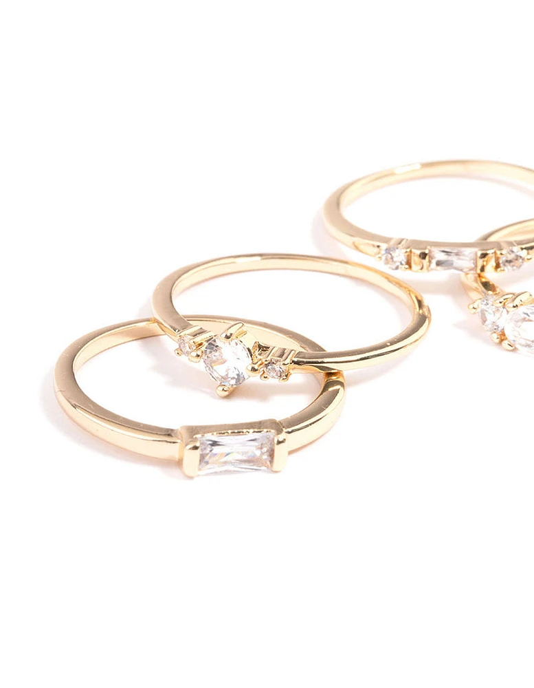 Gold Plated Cubic Zirconia Mixed Shape Rings 4-Pack