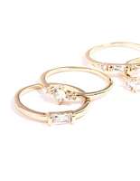 Gold Plated Cubic Zirconia Mixed Shape Rings 4-Pack