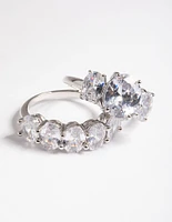 Rhodium Cubic Zirconia Statement Oval Ring Pack