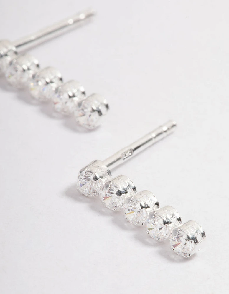 Sterling Silver Cubic Zirconia Cupchain Stud Earrings