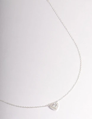 Sterling Silver Cubic Zirconia Halo Heart Pendant Necklace