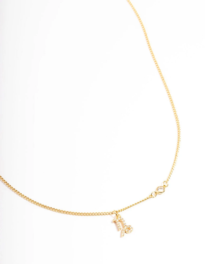 Gold Plated Capricorn Necklace With Cubic Zirconia Pendant