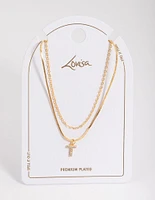 Letter T Gold Plated Layered Diamante Initial Necklace