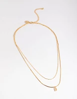 Letter B Gold Plated Layered Diamante Initial Necklace