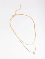 Letter H Gold Plated Layered Diamante Initial Necklace