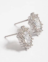 Rhodium Diamante Rectangle Stud Earrings