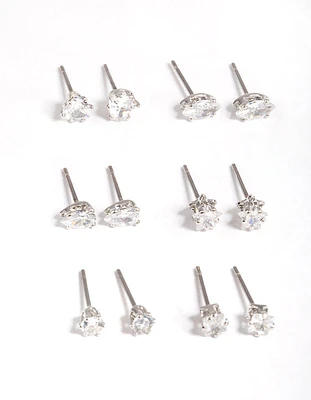 Rhodium Mixed Stone Stud Earring 12-Pack