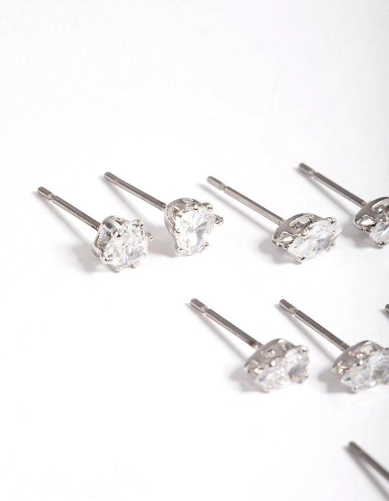 Rhodium Mixed Stone Stud Earring 12-Pack