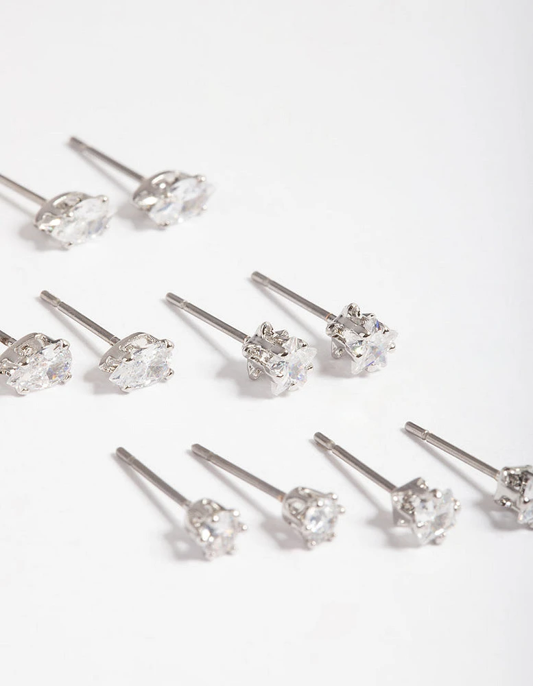 Rhodium Mixed Stone Stud Earring 12-Pack