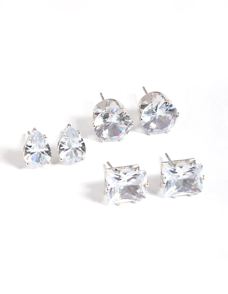 Rhodium Statement Stud Earrings Pack