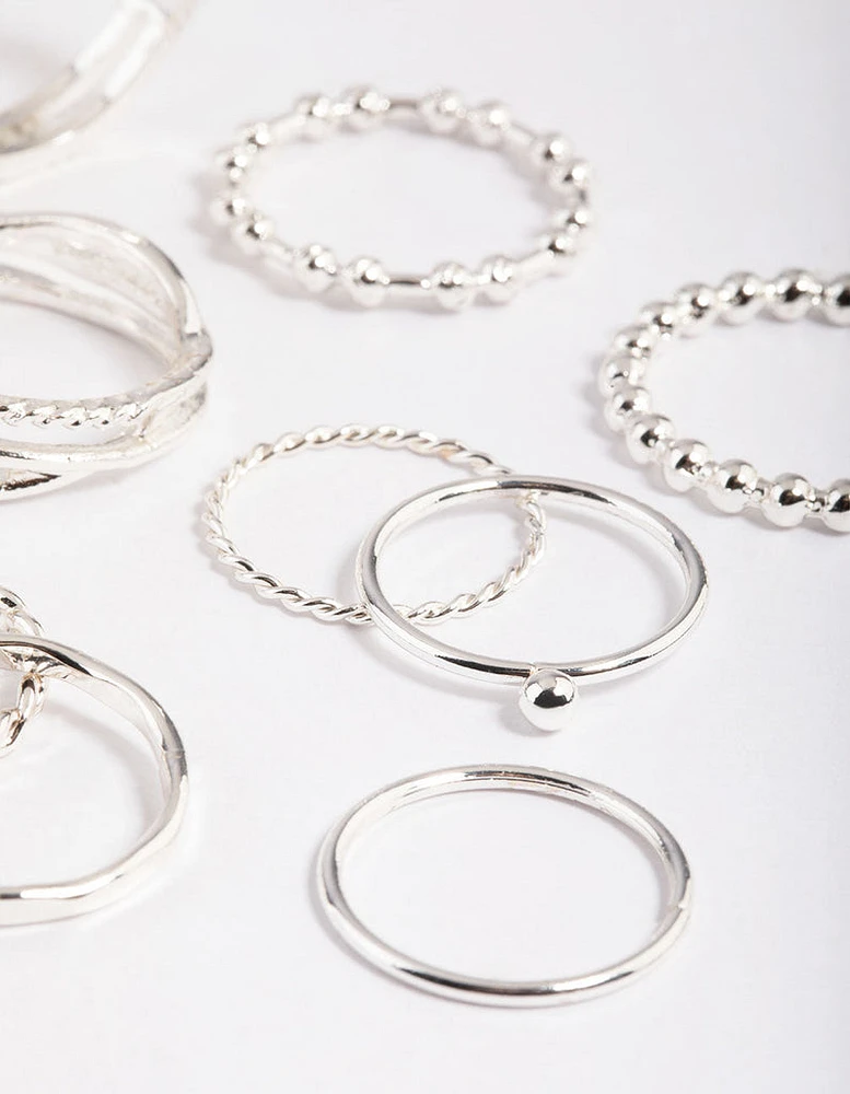 Rhodium Mixed Ball Band Ring Pack