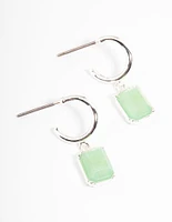 Silver Plated Green Aventurine Mini Charm Hoop Earrings