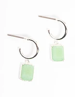 Silver Plated Green Aventurine Mini Charm Hoop Earrings