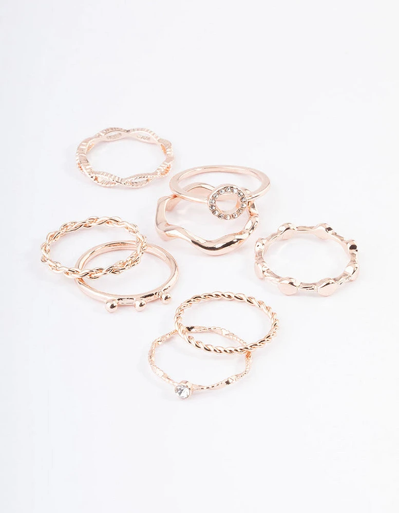 Rose Gold Twist Curve Ring Pack