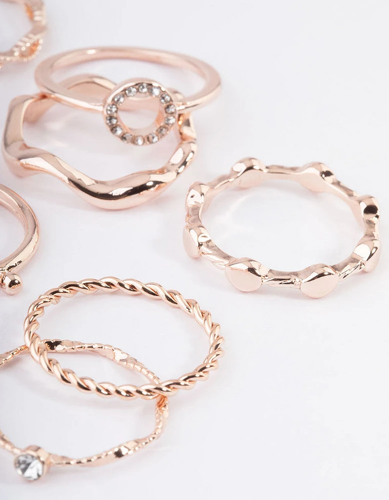 Rose Gold Twist Curve Ring Pack