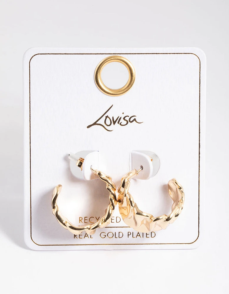 Gold Plated Brass Medium Molten Hoop Earrings