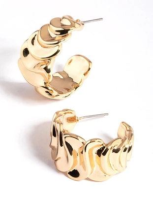 Gold Plated Brass Medium Molten Hoop Earrings