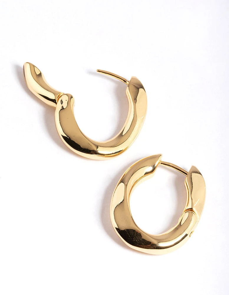 Gold Plated Brass Medium Oval Huggie Earrings