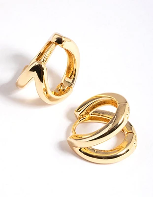 Gold Plated Brass Double Hoop Huggie Earrings