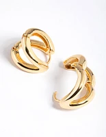 Gold Plated Brass Double Hoop Huggie Earrings