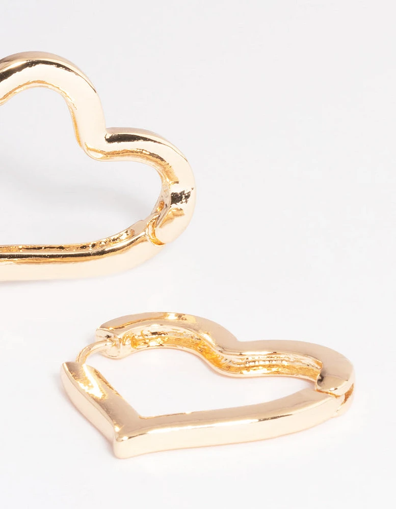 Gold Large Heart Huggie Earrings