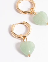 Gold Jade Semi-Precious Heart Huggie Earrings