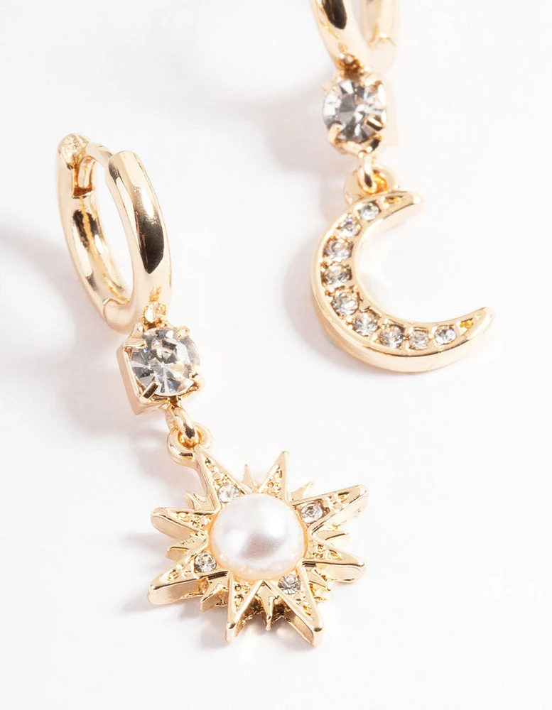 Gold Pearl Mix Match Celestial Earrings