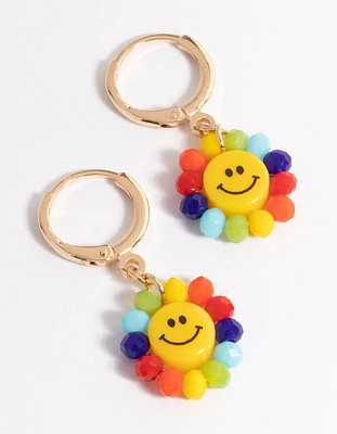 Gold Rainbow Smiley Huggie Earrings