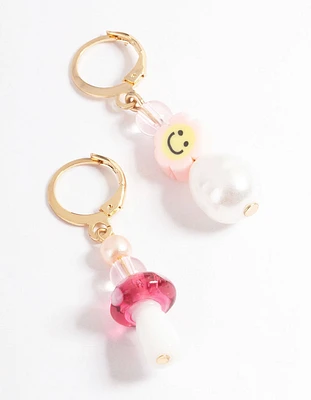 Pink Smile & Mushroom Earrings