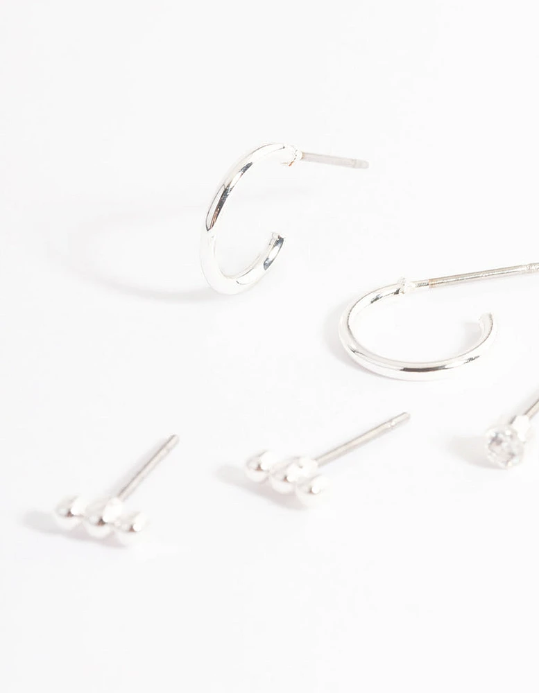 Silver Diamante Stud & Huggie Pack