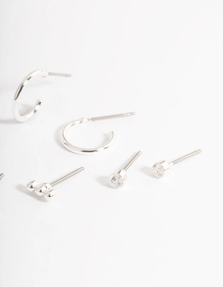 Silver Diamante Stud & Huggie Pack