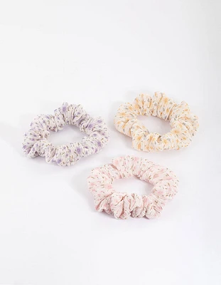 Fabric Pleated Flower Scrunchie Pack