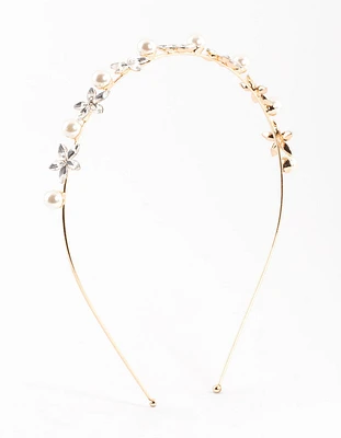 Gold Pearl Diamante Detail Headband