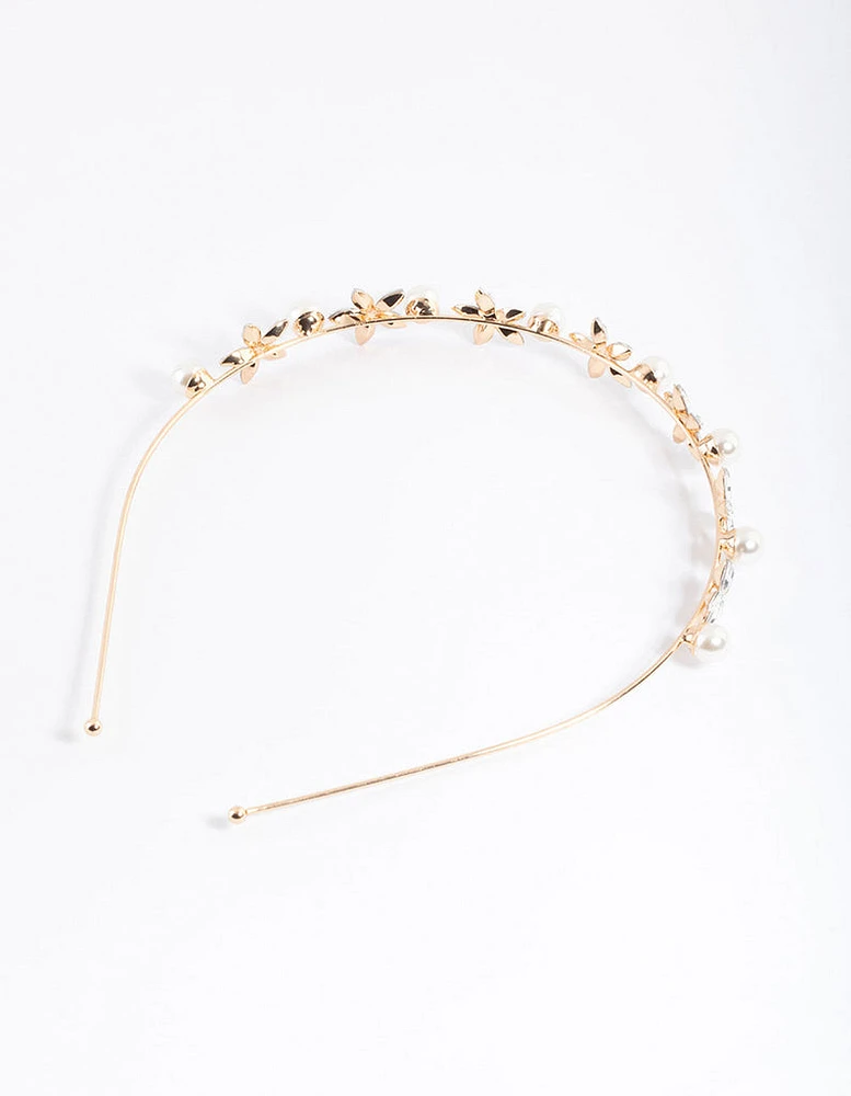 Gold Pearl Diamante Detail Headband