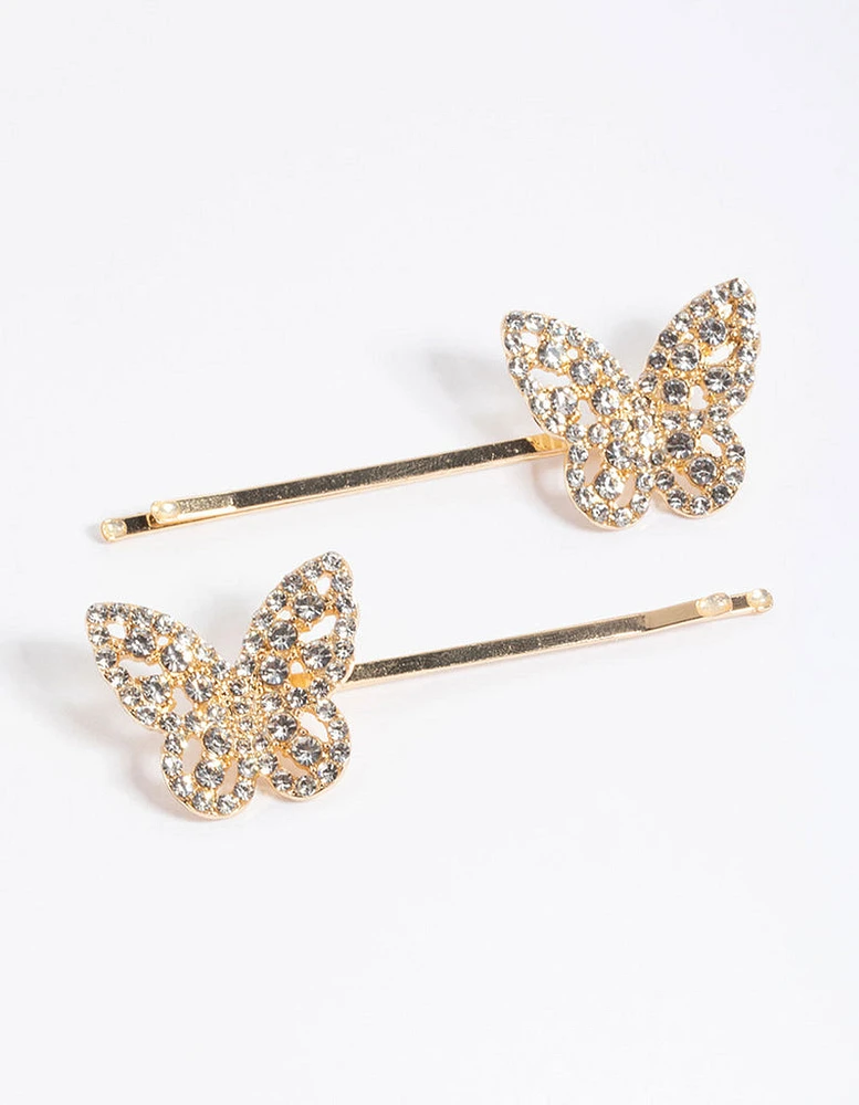 Gold Diamante Butterfly Clip Pack