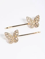 Gold Diamante Butterfly Clip Pack