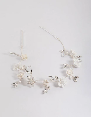 Silver White Flower Hair Drape