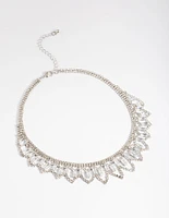 Silver Large Triangle Diamante Statement Necklace