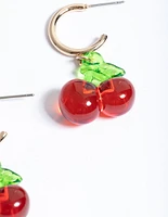 Red Clear Cherry Huggie Earrings