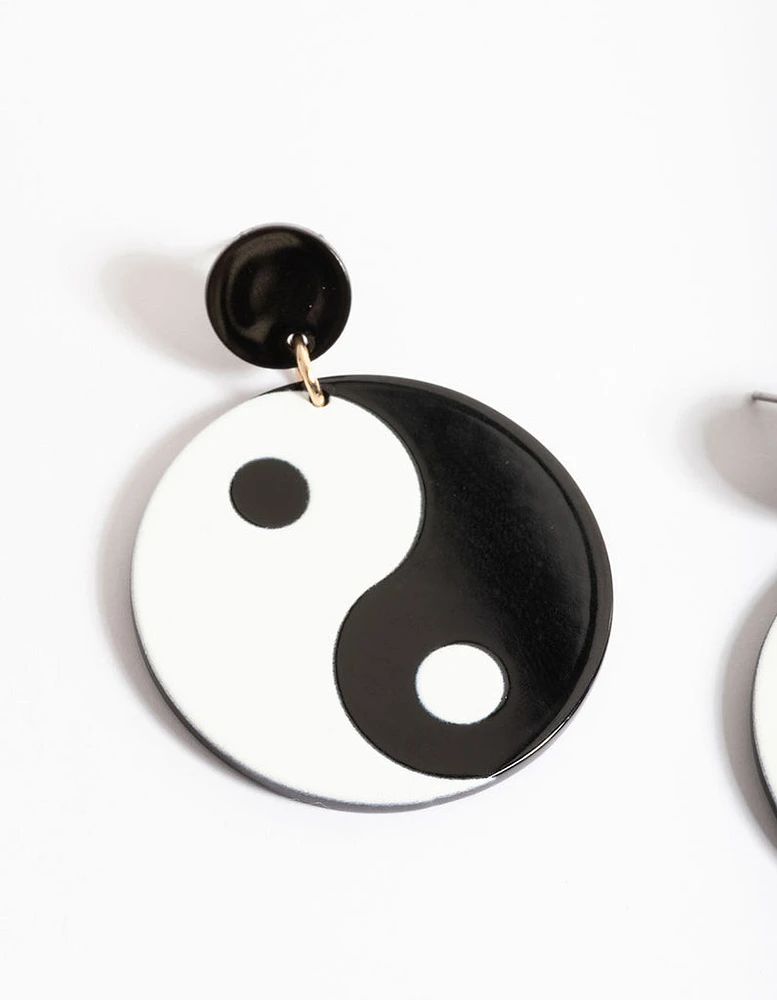 Gold Yin & Yang Statement Drop Earrings